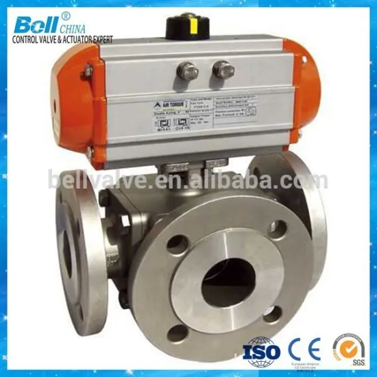 High quality 3 ways pneumatic stainless steel ball valve