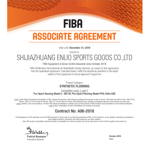 Enlio ब्रांड FIBA ​​ने SES बास्केटबॉल कोर्ट टाइल्स को मंजूरी दी