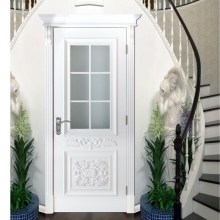 White Wooden Glass Door for Bathroom
