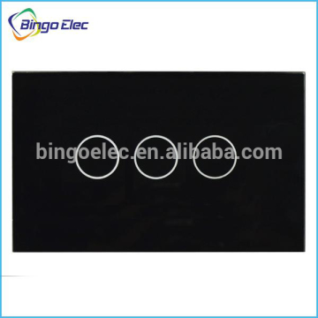 T7 Black crystal glass panel,AC 110-250V 3gang wall touch screen switch +led adapter