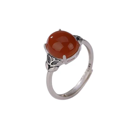 S925 Sterling Silver Matte Southern Red Agate Rings