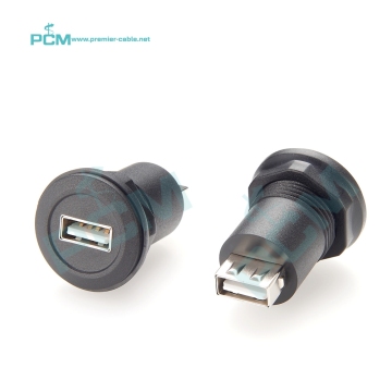 USB 2.0 Type A Female to Female Pass-Through Round Panel Mount Socket
