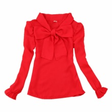 New Spring Autumn Teenage Girls Tops And Blouses School Girl Blouse Shirt Kids Chiffon Red Long Sleeve Bow Baby Blusas JW0552A