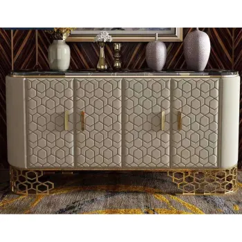 European Antique Style MDF Drawers Console Table with Marble Top