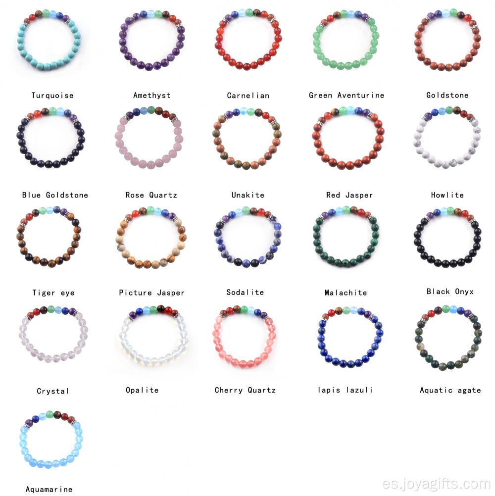 2016 Moda Urbana 7Chakra Piedra 8mm Tipo Material Granos sueltos Pulsera de Streth