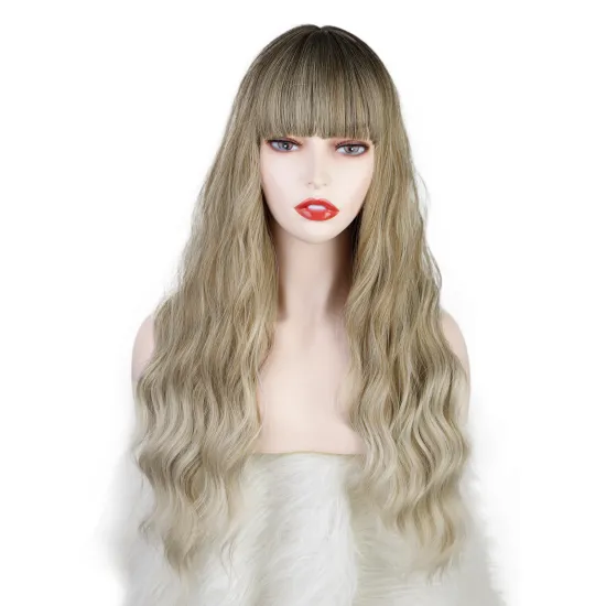 Vigorous water wave fashion wholesale bang cheap kinky color fiber futura headband curly wig heat resistant ombre synthetic hair