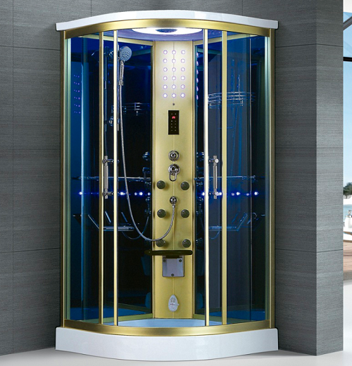 Portas de chuveiro sofisticadas uma pessoa de chuveiro a vapor com moldura de ouro