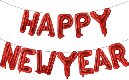 Happy New Year! Red aluminum foil banner