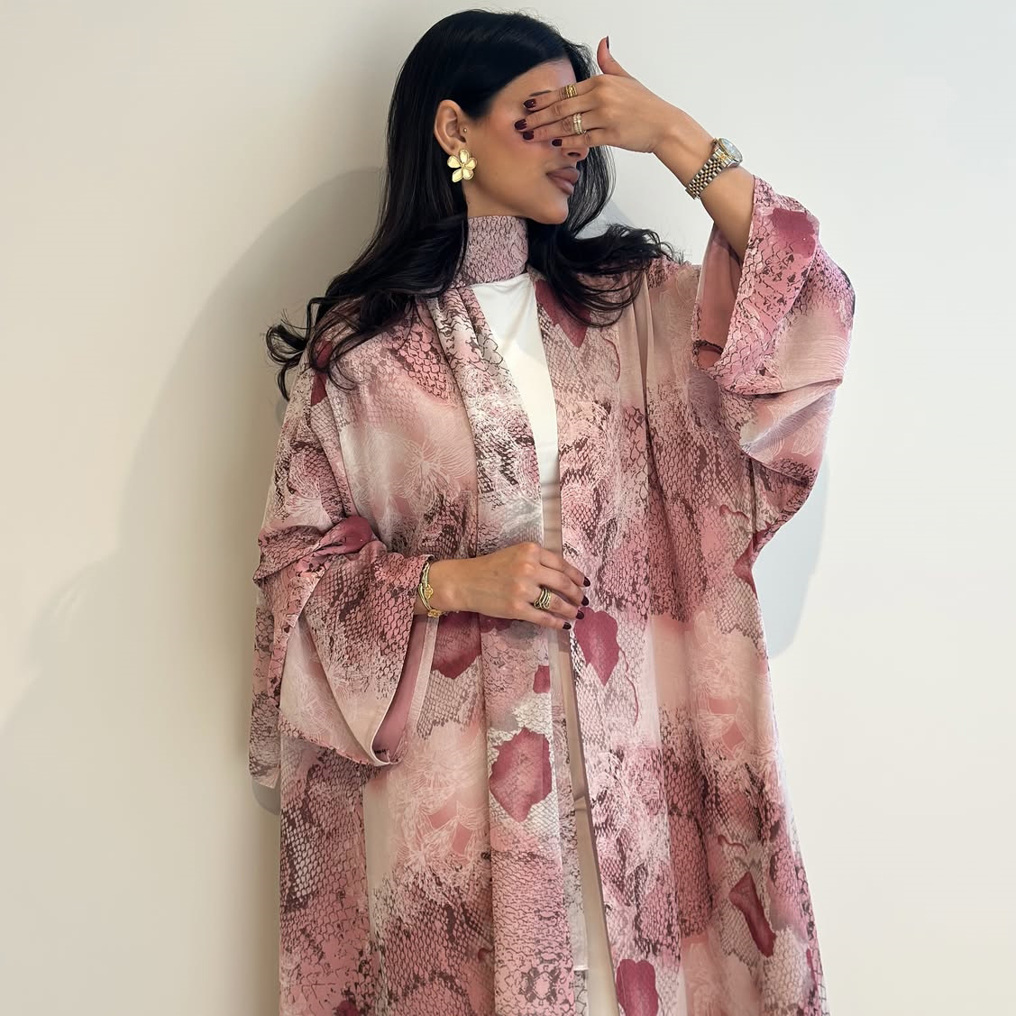 Floral Print Chiffon Abaya Two Piece Summer Set