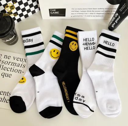 Korean version cartoon smiley face high tube socks