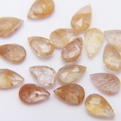 Natural Pear Shaped Rose Cut Golden Rutilated Crystal