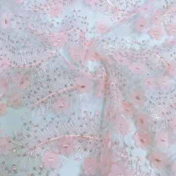 3D Chiffon Flower With Glitter Sequin Embroidery Fabric