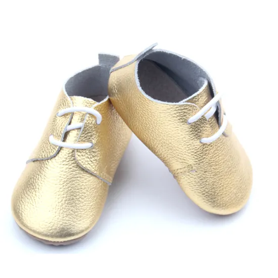 Wholesale Gold Leather Baby Shoes Rubber Sole Toddler Oxford Shoes