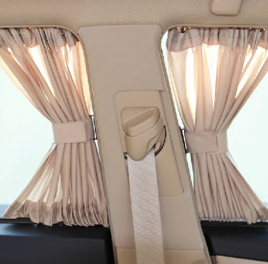 Aluminum Shrinkable Windowshade Curtain For Auto Car Front Rear Windows - Beige (Pack of 2)