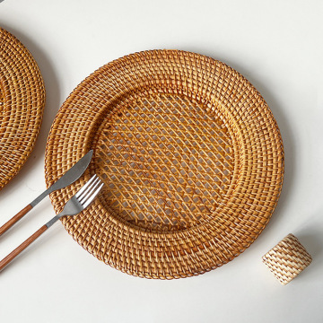 2025 Brown Rattan Charger Plates Hand Woven Wicker Straw Placemats Coaster 33cm Handmade Braided Table Round Placemat