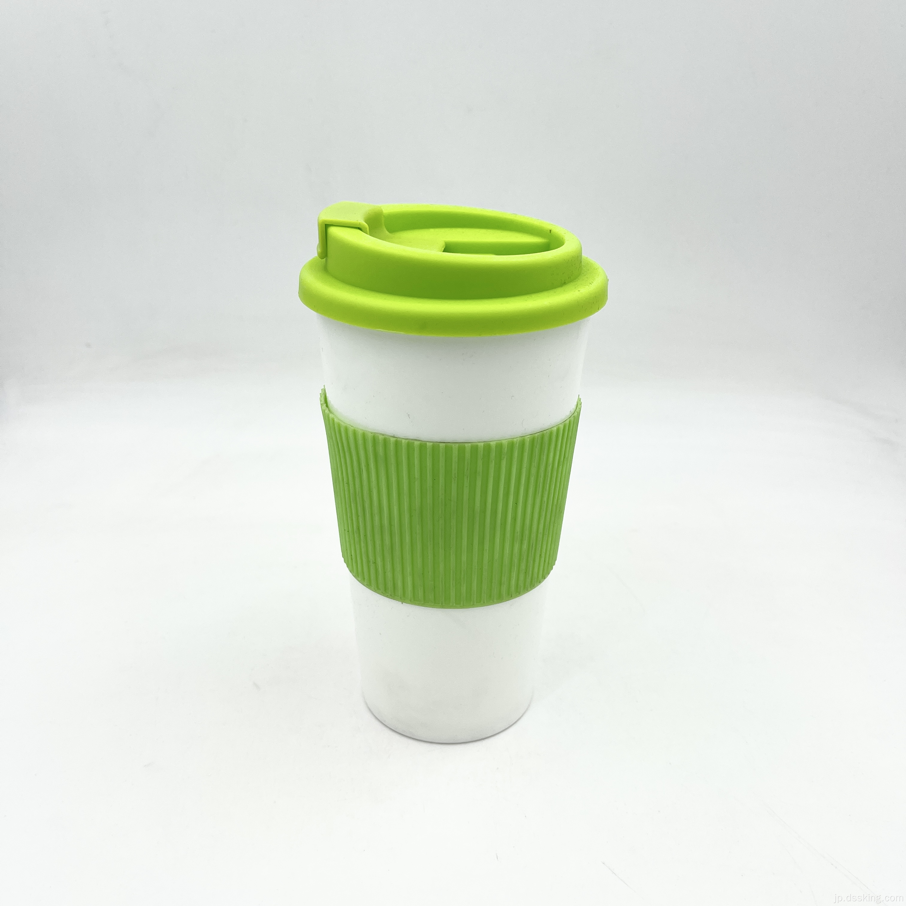 環境に優しい再利用可能なBPA無料16オンスのダブルコーヒーカップTPRスリーブシリコンスリーブ