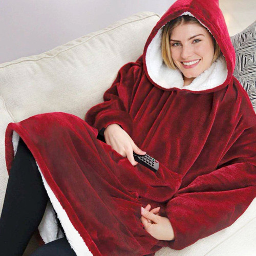 Winter hot selling flannel fleece hoodie blanket