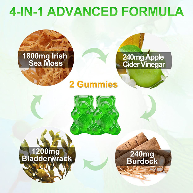 OEM ODM Organic Healthcare Supplement Burdock Root Extract Vegan Bladderwrack Sugar Free Sea Moss Gummies