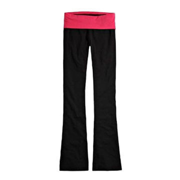 Comfortable and breathable yoga pants, made of cotton/spandex, solid pants with contrast waistband