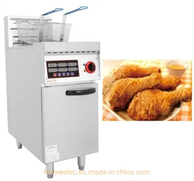 2-Tank 4-Basket Vertical Electric Fryer with Timer 56L 28L Floor Standing Cabinet Fryer with Calculagraph