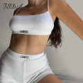 FSDA Summer Ribber Women Set White Spaghetti Strap Crop Top And Mini Biker Shorts Embroidery Two Piece Sets Sexy Outfit Party