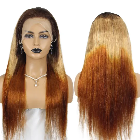 silk straight 13*4 lace frontal wigs human hair colored 4/27/30 custom color wig ombre color lace front wig human hair