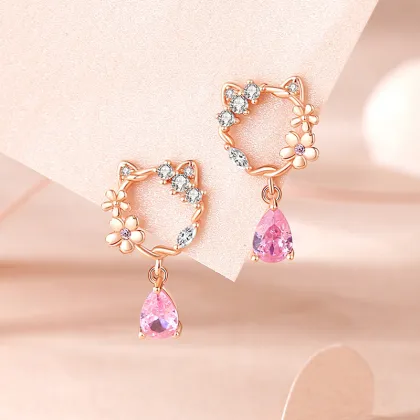 Wholesale Pink Zircon Sterling Silver Stud Earrings for Women