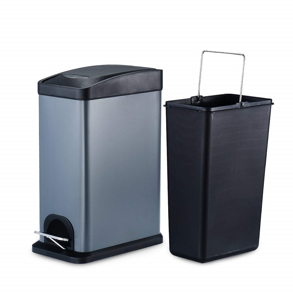 gray powder coating trash can with linner