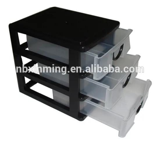 Black 3 Drawer Mini Desk Top Storage Small Plastic Office Organiser Box
