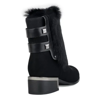 rubber heel real animal fur leather boots