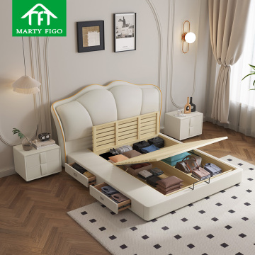 Stylish Multifunctional Wooden Drawer Beds for Home and Hotel - Solid Wood Hydraulic Lift-Up Storage Bed Frame