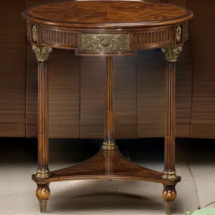 High Grade Traditional Antique Alexander Classical Luxury Teak Wood Coffee Table with Carve Inlay Veneer and Metal Accents