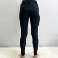 I-Black Zipper Horse Riding Leggings ene-Pocket