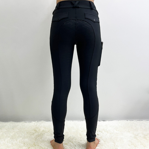 Black Zipper Horse Riding Leggings With Pocket