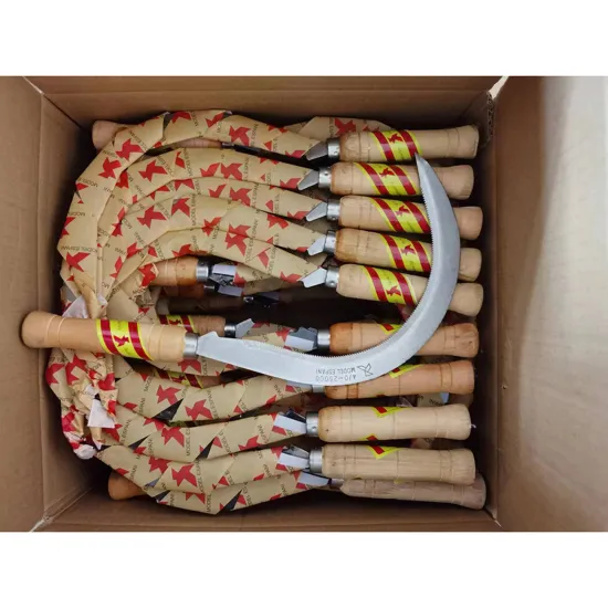 Long Wooden Handle Garden Harvesting Sickle, 34cm, Saw Tooth