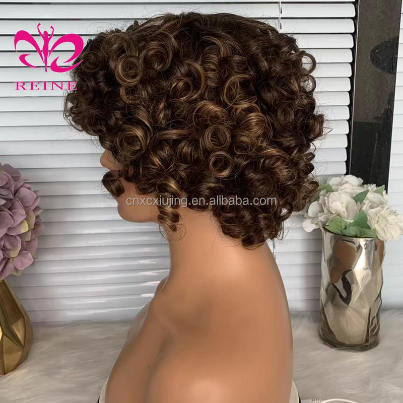 99J Short Bob Curly Wig for Women Burgundy Colored Bouncy Curly Human Hair Wigs with Bangs Full Machine Made Brazilian Remy Hair