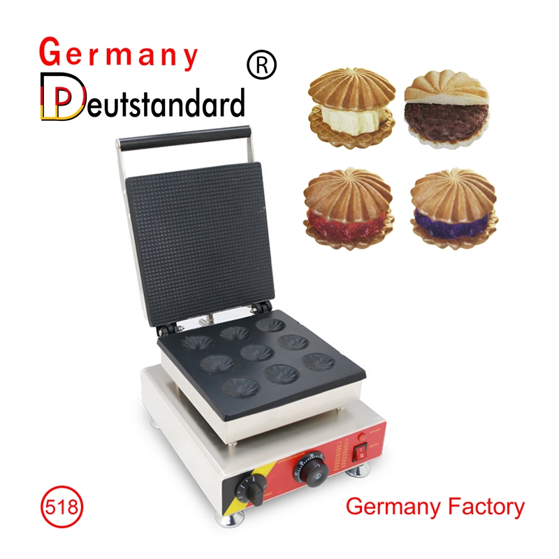 Neun schalenförmige Waffelautomaten aus Edelstahl