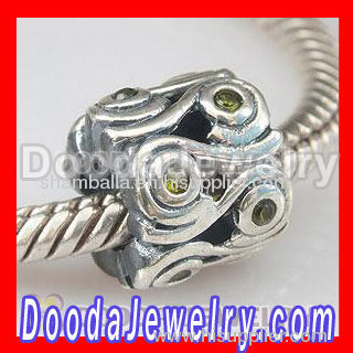 European Style Ocean Wave Green Cz Stone Charm Beads 925 Sterling Silver 