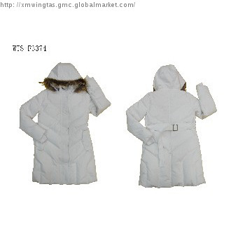 women\'s white long outdoor jacket with white duck duck filling