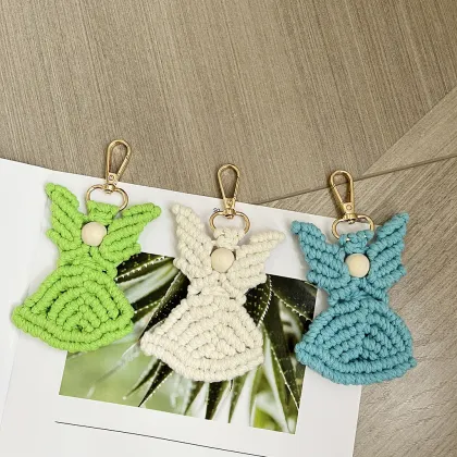 Handmade Crochet Amigurumi Guardian Angel Keychain with Wings