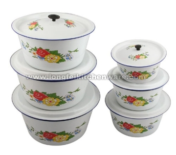 Enamel Finger Bowl With Lid Cover Decorated