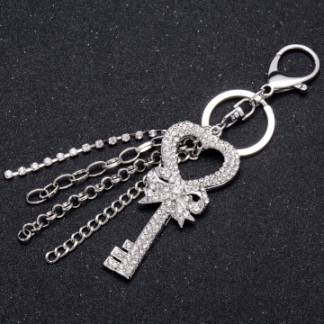 2016 new arrival hot selling wholesale key tassel alloy rhinestone keychains
