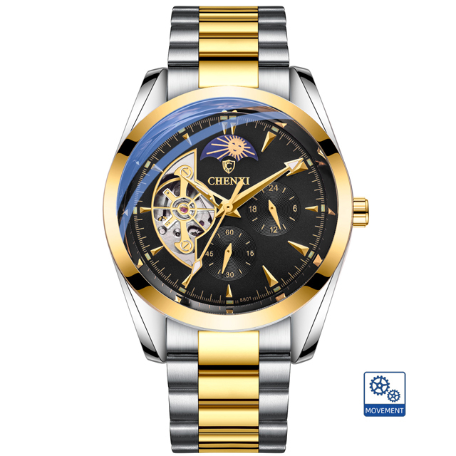 CHENXI 8801 2023 Stainless Steel Men's Quartz Watch - Luxury Black Gold Finish