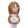 Fanmitrk Toilet Seat Vintage Wood-Colored White Star Pattern