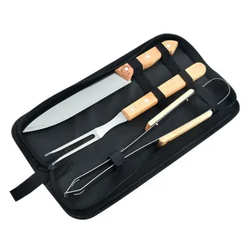 Outdoor Wooden Handle Barbecue Kit Three-Piece Set Stainless Steel Grill Set