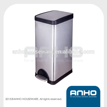 Stainless steel rubber cover lengthways rectangle trash bin