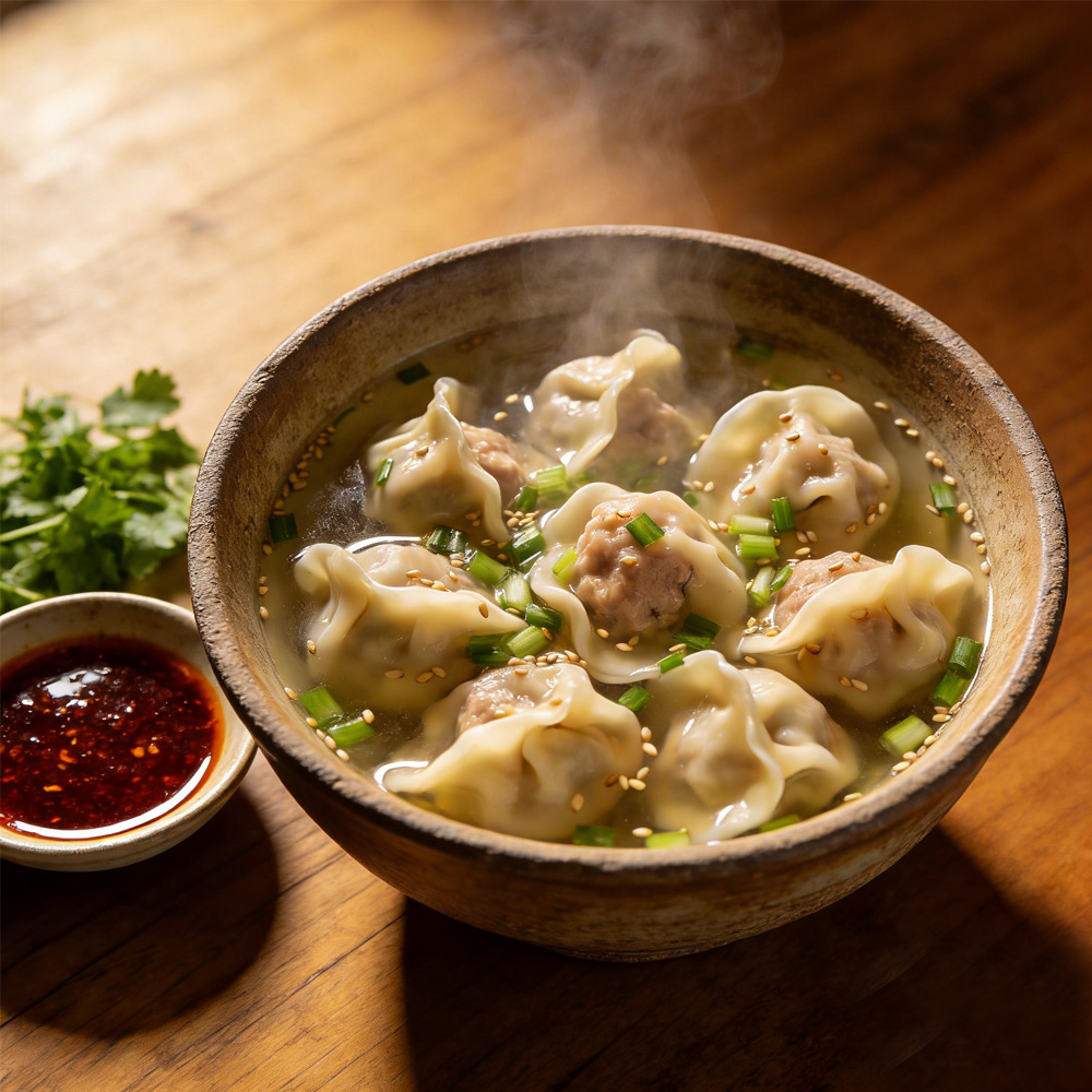 Кустарные вонтоны из свинины и сельдерея ручной работы