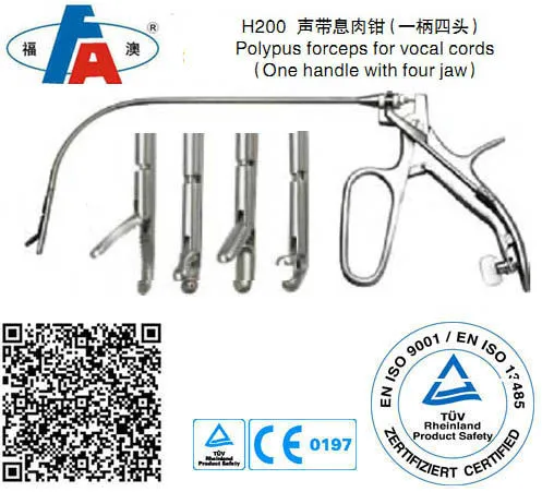 Laryngeal polypus forceps for vocal cords, Laryngeal instruments