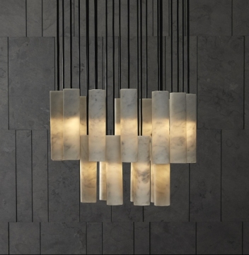Modern Luxury Alabaster Cylinder Candle Chandelier - White Small Size for Hotels and Villas