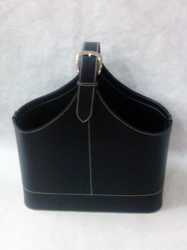 Fashionable Black Leather Magazine Storage Bag